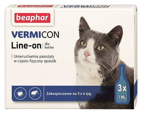 VERMICON LINE-ON CAT 1ML - 3 Pipetten Anti-Floh-Tropfen für Katzen - BEAPHAR