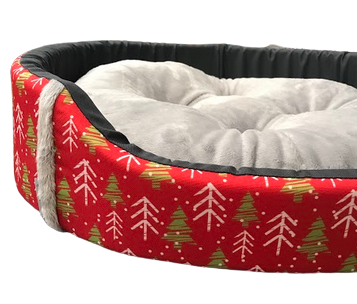 BETT MIT EINEM KISSEN Größe M 57x48 Weihnachtsrot - Tannenzapfen