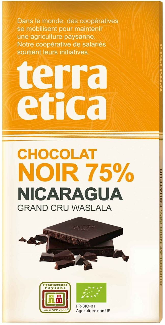 Chocolat noir 75% Nicaragua équitable BIO 100 g - TERRA ETICA