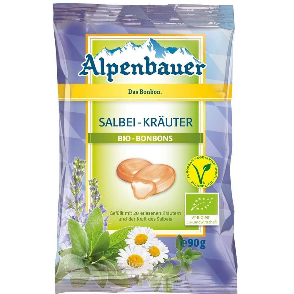 Kẹo thảo mộc với xô thơm thuần chay hữu cơ 90g - ALPENBAUER