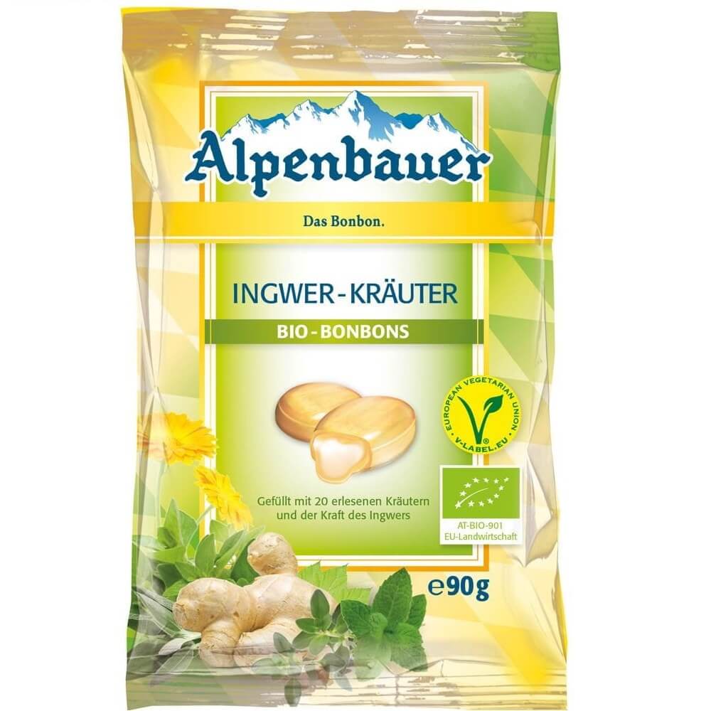 Kẹo ngậm nhân thảo mộc gừng, hữu cơ thuần chay 90 g - ALPENBAUER