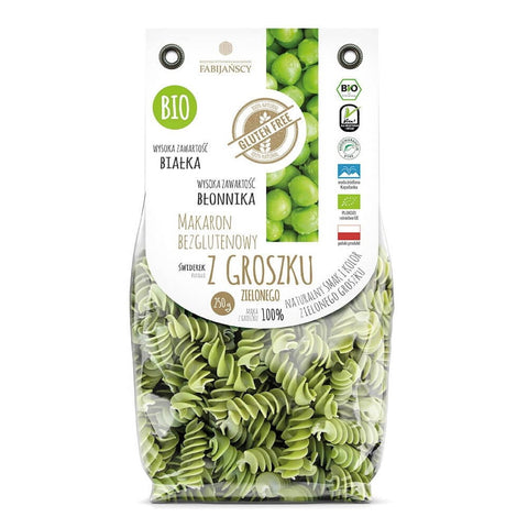 Nudeln (aus grünen Erbsen), Fusilli, glutenfrei BIO 250 g - FABIJAŃSCY