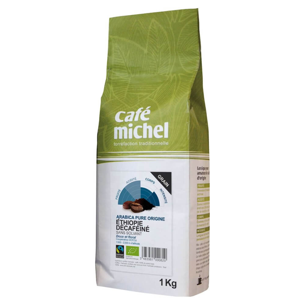 Kávová zrna bez kofeinu Arabica Etiopie férový obchod BIO 1 kg - CAFE MICHEL