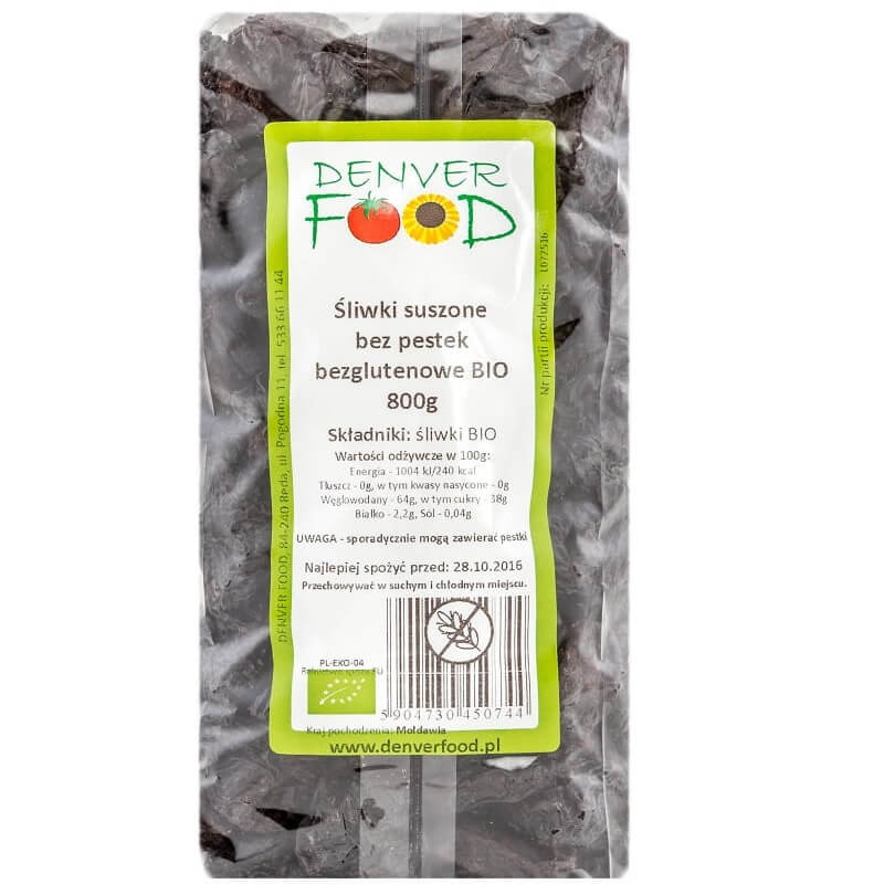 Glutenvrije gedroogde pruimen BIO 800g DENVER FOOD