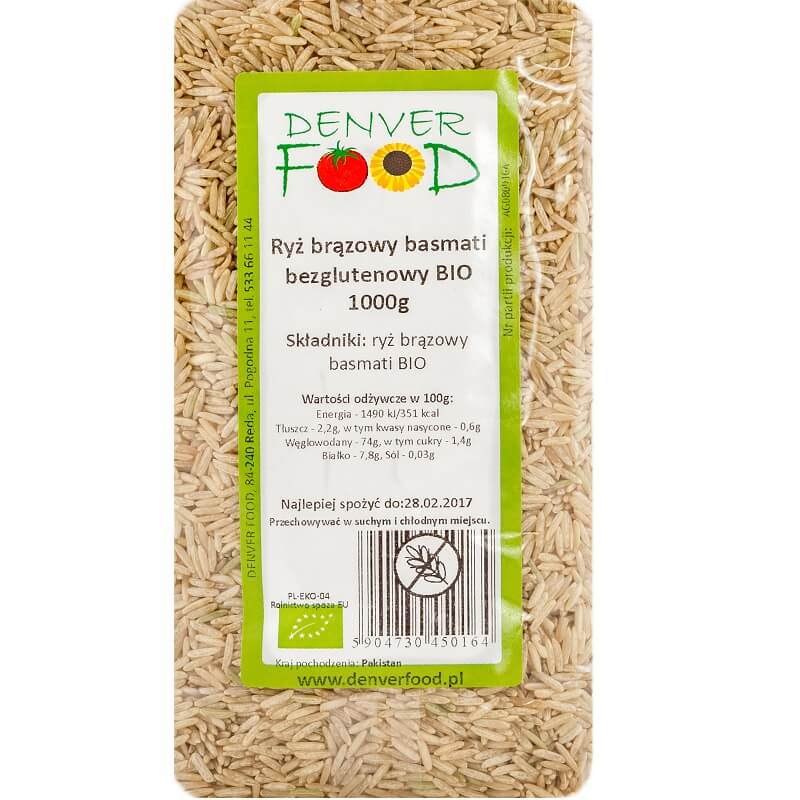 Gluteeniton ruskea Basmatiriisi BIO 1000g DENVER FOOD