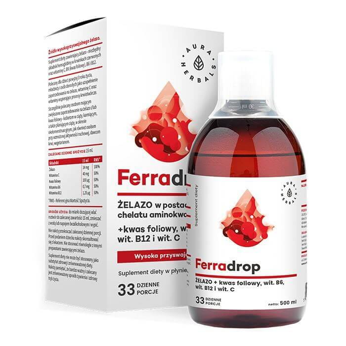Ferradrop vysoce vstřebatelné železo + tekutá kyselina listová 500ml AURA HERBALS