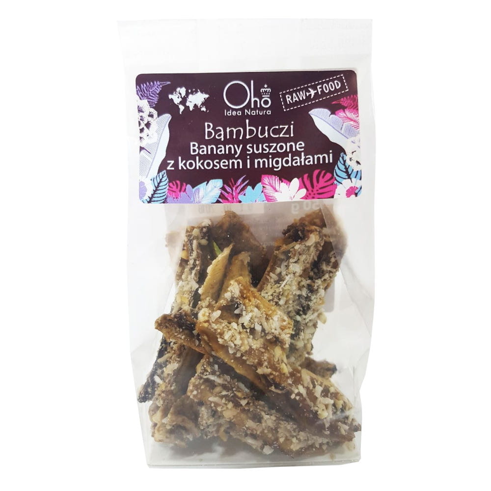 Tørkede bananer med kokosnøtt og mandler rå BIO 50 g - OHO BAMBOO