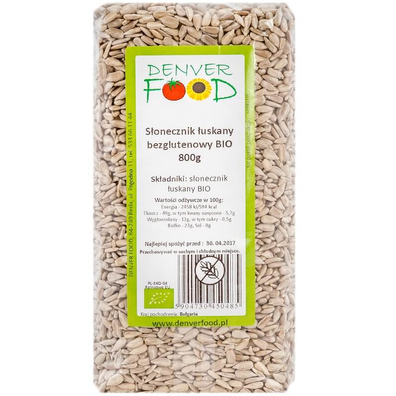 Glutenfria skalade solrosfrön BIO 800g DENVER FOOD