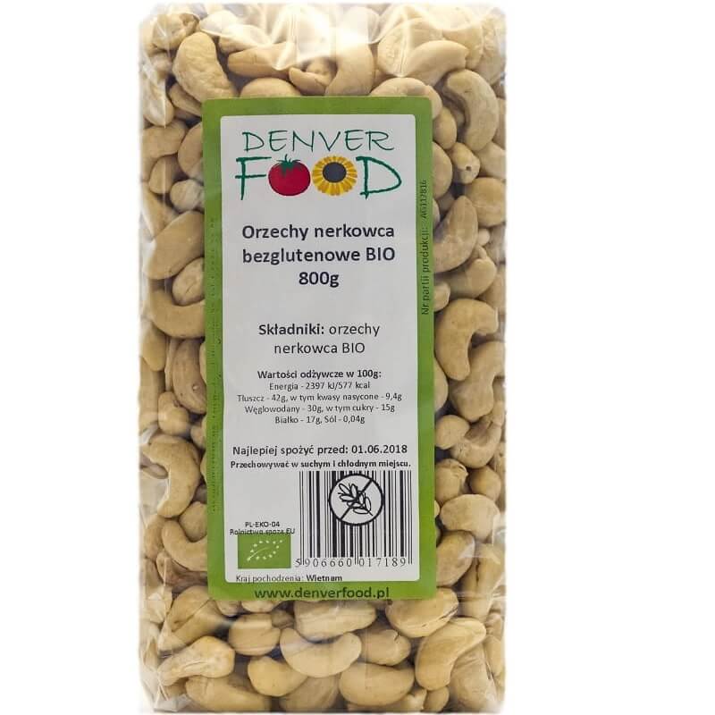 Glutenfria cashewnötter EKO 800g DENVER FOOD