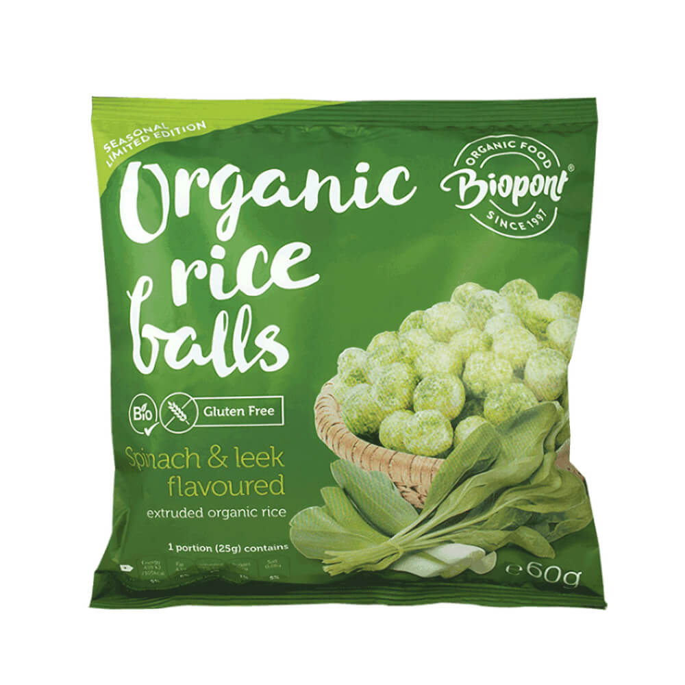 Reischips με σπανάκι και πράσο χωρίς γλουτένη BIO 60 g - BIO PONT