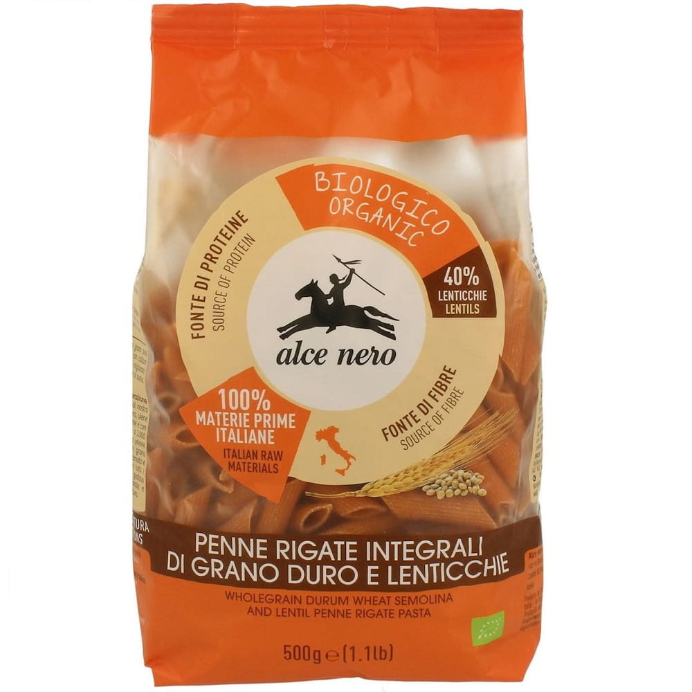 Pasta (durumvete med röda linser) penne ekologisk 500 g - ALCE NERO