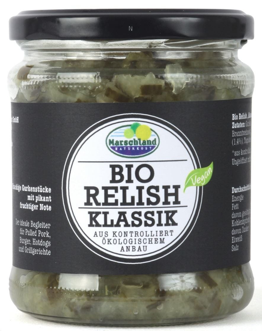 Relish-Salat s okurkami, paprikou a cibulí BIO 325 g - MARSCHLAND NATURKOST
