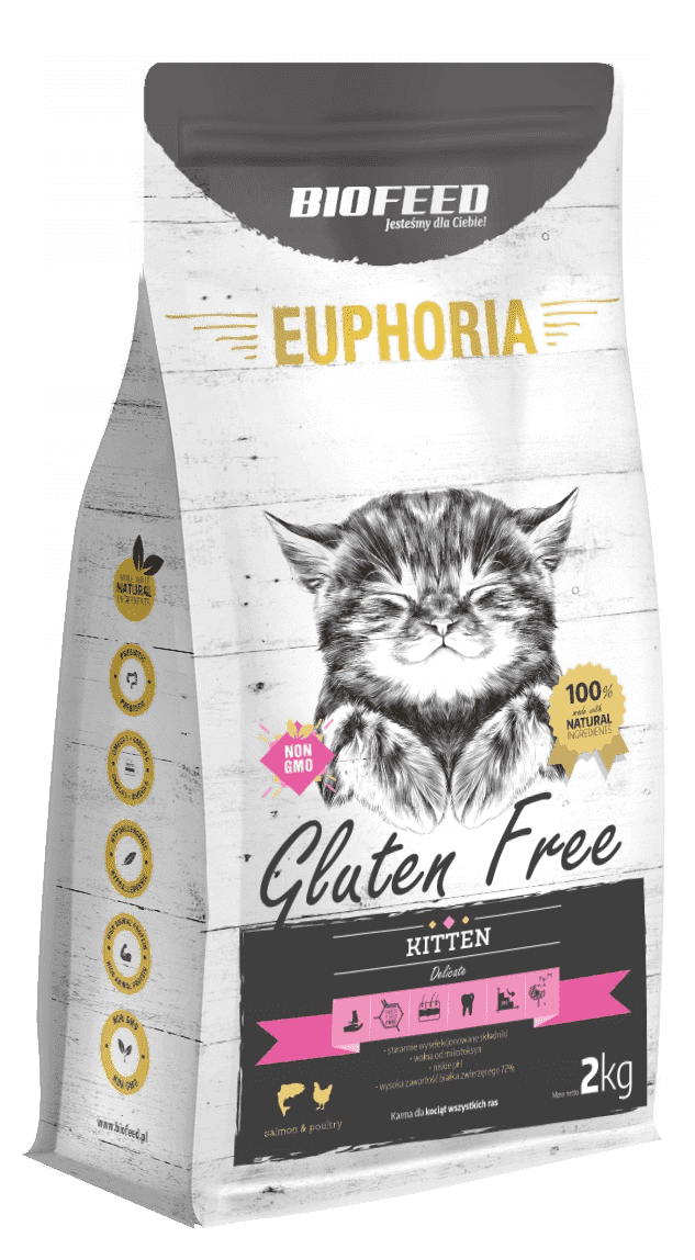 EUPHORIA KITTEN Glutenfreies Katzenfutter mit Geflügel und Lachs 2kg - BIOFEED