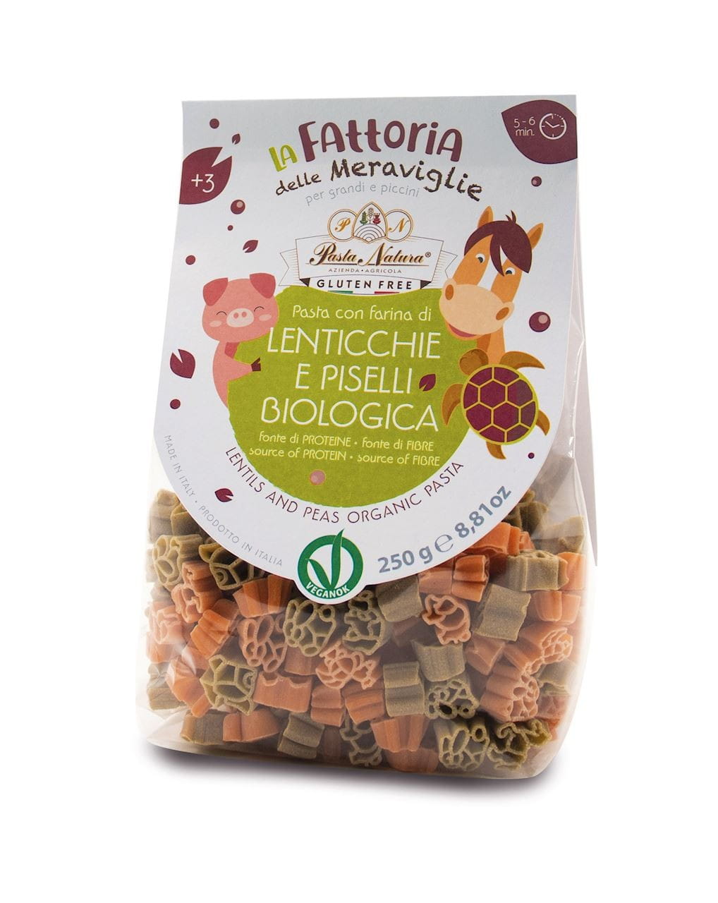 Paste (din linte și mazăre pentru copii) animale fără gluten BIO 250 g - PASTA NATURA