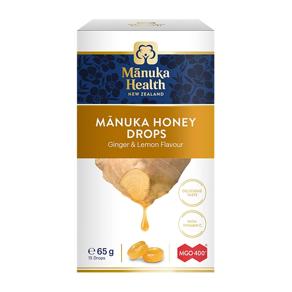 Gula-gula madu Manuka MGO 400+ dan vitamin C dengan rasa halia dan lemon Gula-gula madu Manuka 65g 15 MANUKA HEALTH NEW ZELAND Gula-gula