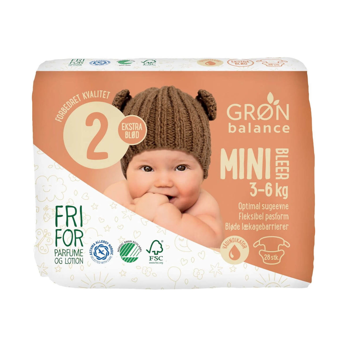 Mini-luiers 3 - 6 kg (28 stuks) - GRON BALANCE