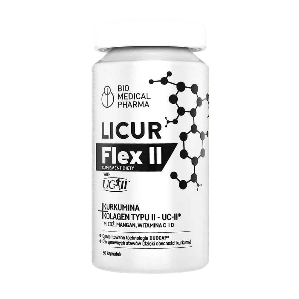 Licur Flex Curcuma Collagene Tipo II UC - II Rame Manganese Vitamina C e D 30 capsule BIO MEDICAL PHARMA