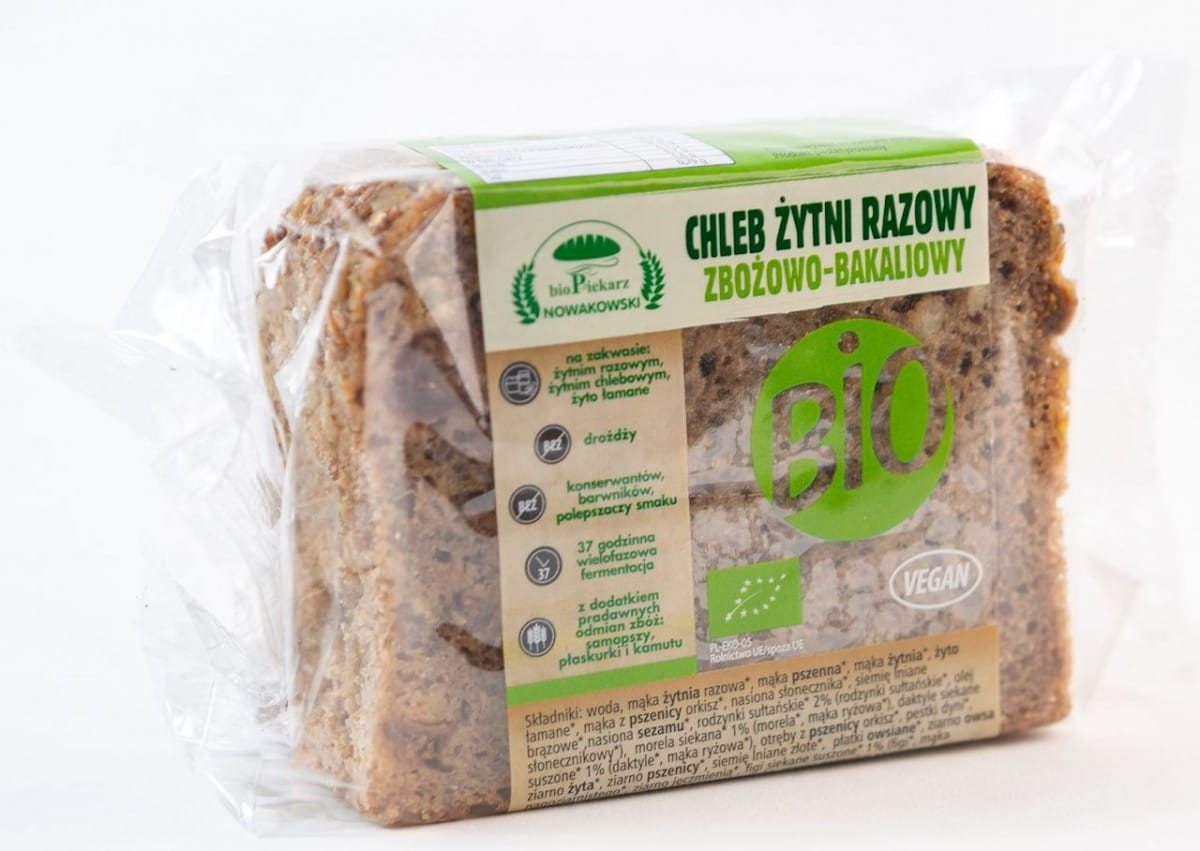 Ruisleipä, täysjyvävilja ja kuivattuhedelmät, viipaloitu BIO 350 g - BIODAKER NOWAKOWSKI
