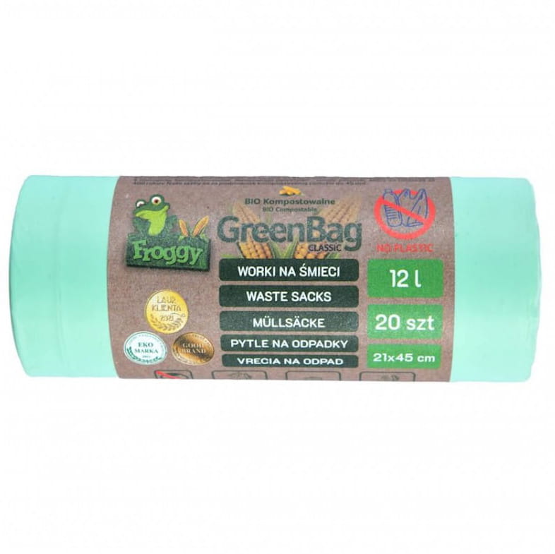 Beg BIO dan sisa campuran (boleh dikompos dan terbiodegradasi) 12 L 20 keping - FROGGY