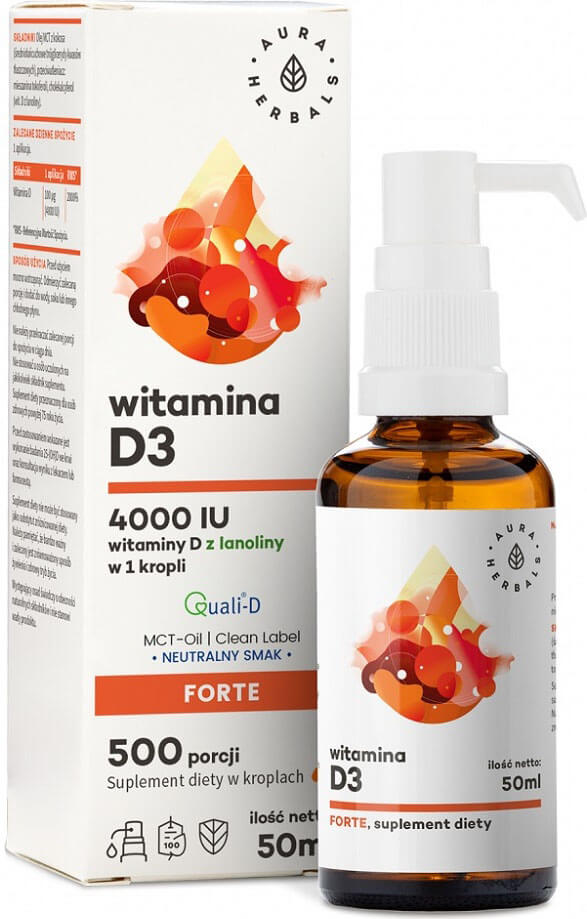Vitamin D3 D - 3 4000 IU z lanolinu v kapkách 500 porcí 50 ml AURA HERBALS