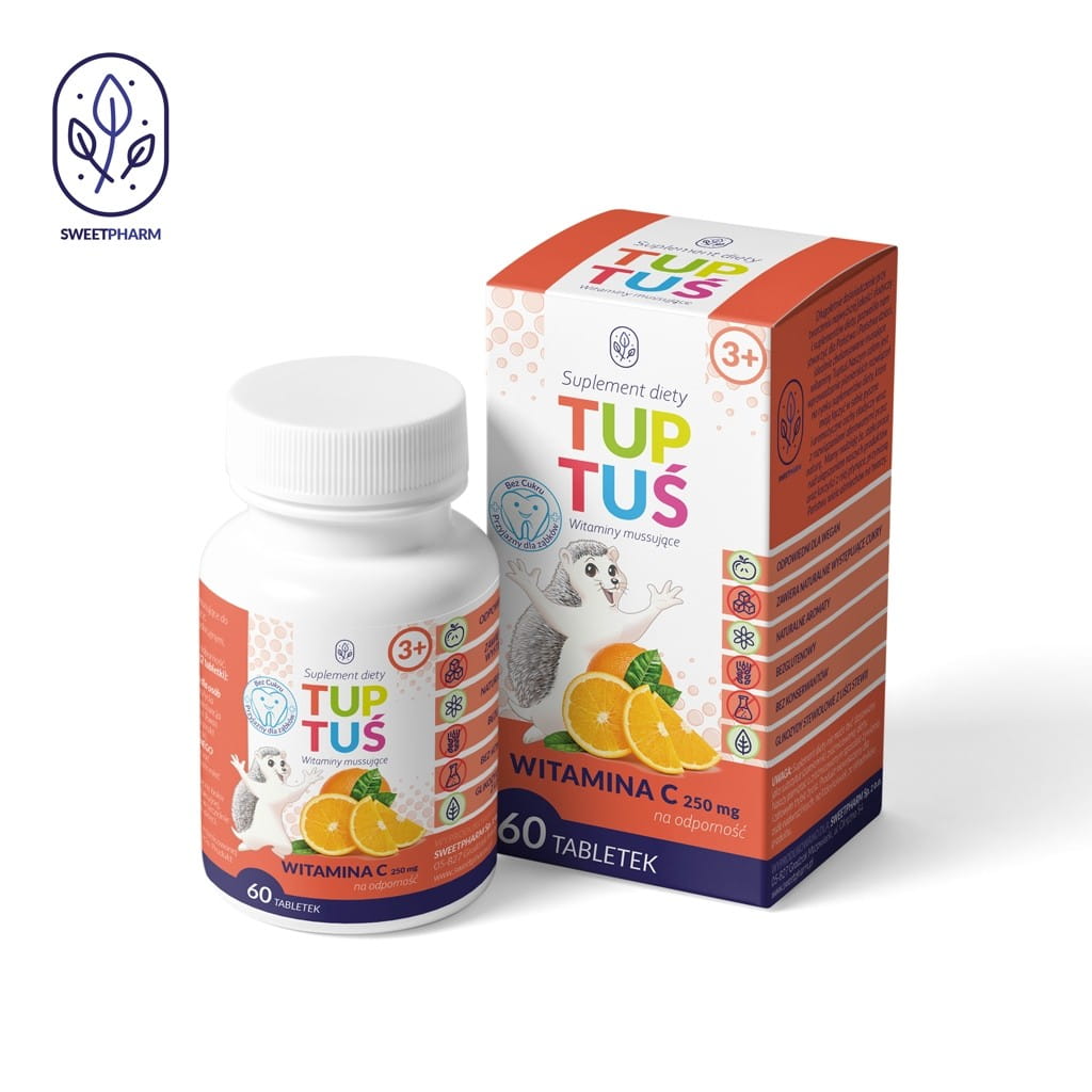 Vitamine C aromatisée à l'orange pour l'immunité des enfants de plus de 3 ans 60 comprimés effervescents - TUPTUŚ
