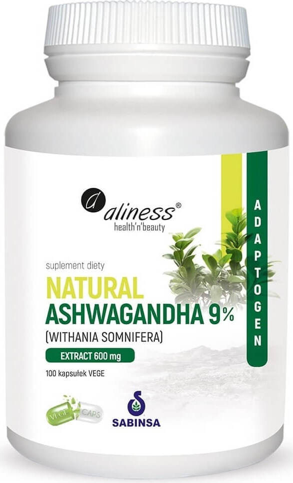 Indischer Ginseng natürlicher Ashwagandha 9% Withania Somnifera Extrakt 600mg 100 Kapseln ALINESS