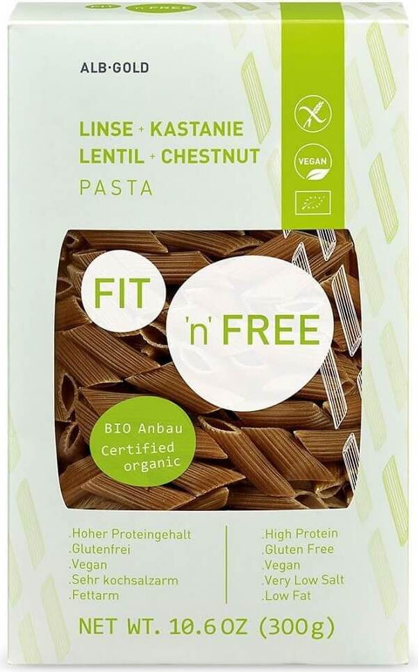 Nudler (gule linser og kastanjer) Penne glutenfri ØKO 300 g - ALB GOLD
