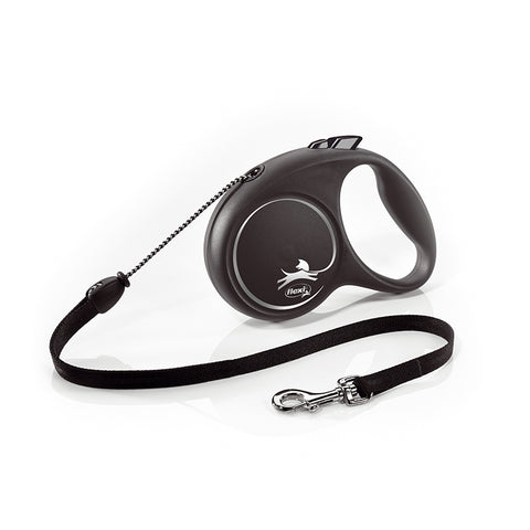 BLACK DESIGN - Einziehbare Hundeleine, Schwarz/Silber S 5m KABEL [FL-3302] - FLEXI