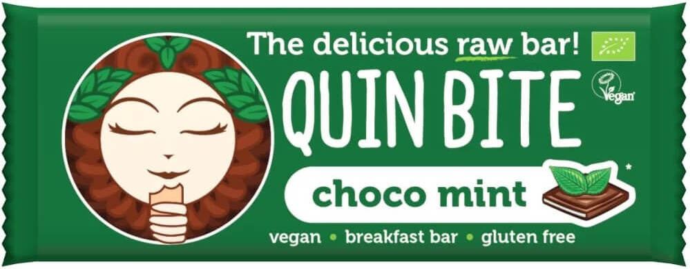 Rå chokolade-mynte-bar glutenfri BIO 30 g QUIN BITE