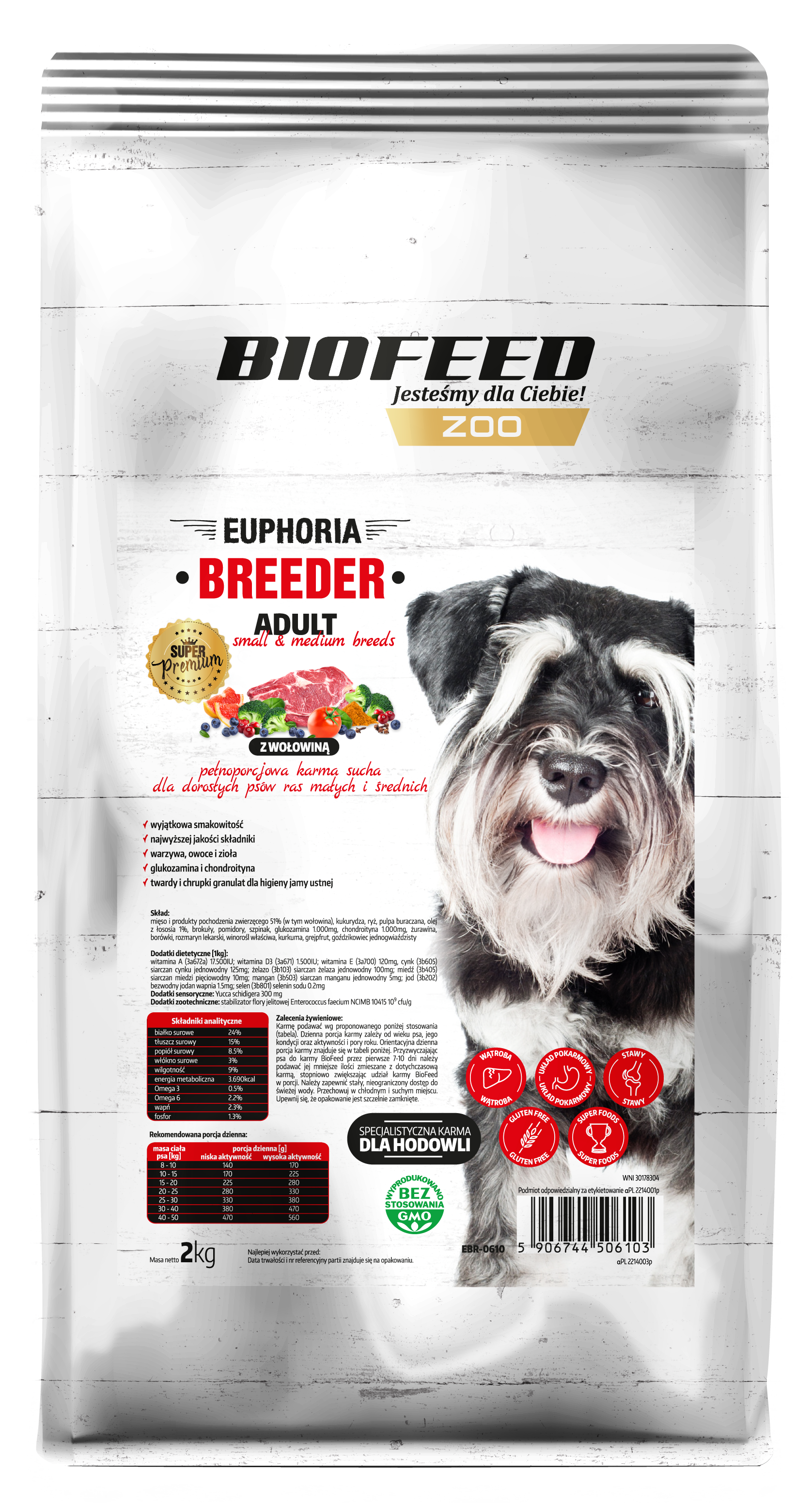 EUPHORIA BREEDER ADULT Small & Medium für ausgewachsene Hunde kleiner und mittlerer Rassen mit Rindfleisch 2kg - BIOFEED