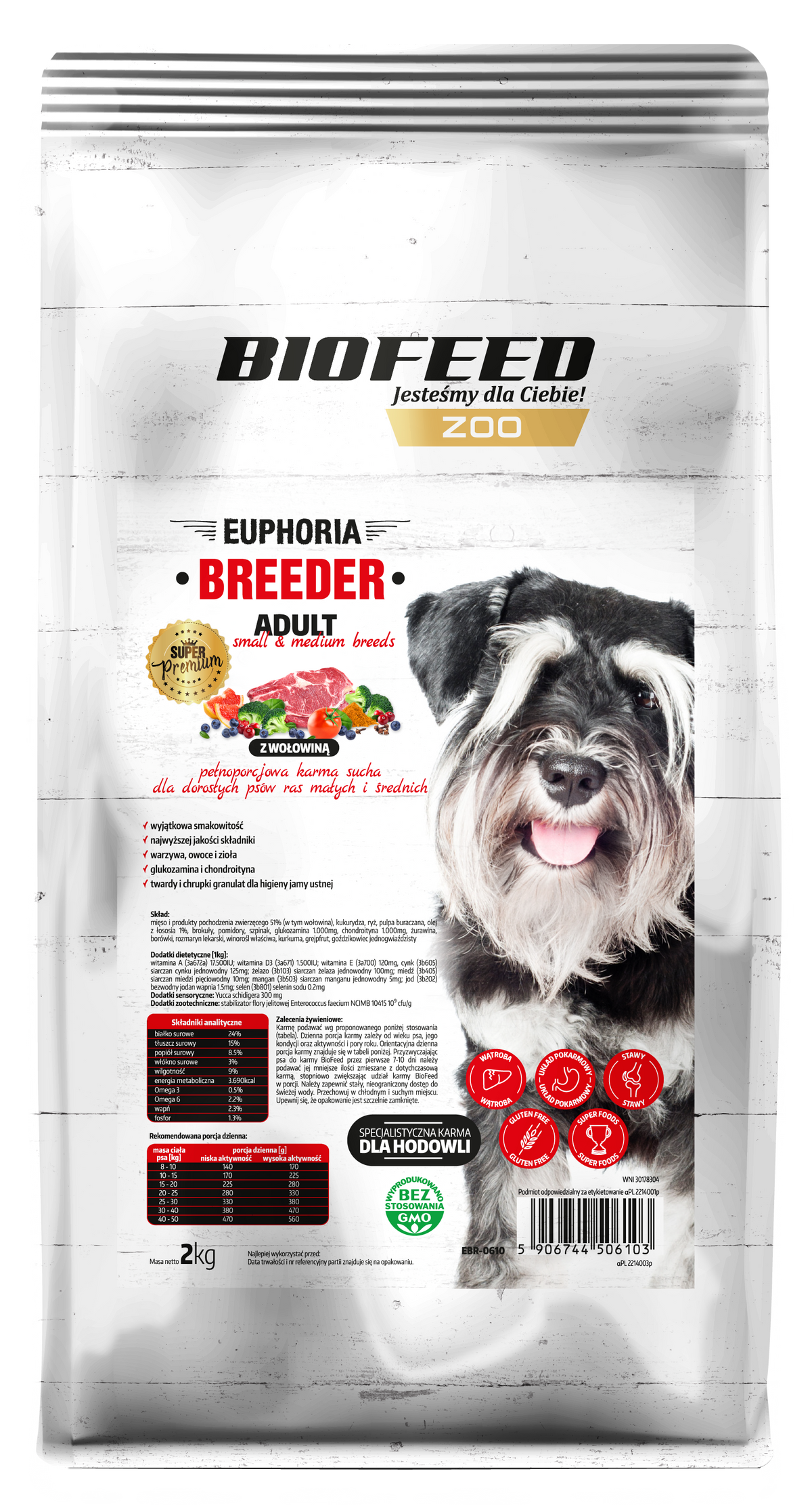 EUPHORIA BREEDER ADULT Small & Medium für ausgewachsene Hunde kleiner und mittlerer Rassen mit Rindfleisch 2kg - BIOFEED