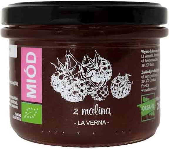 Ekologisk multifloral honung med hallon 250 g - LA VERNA