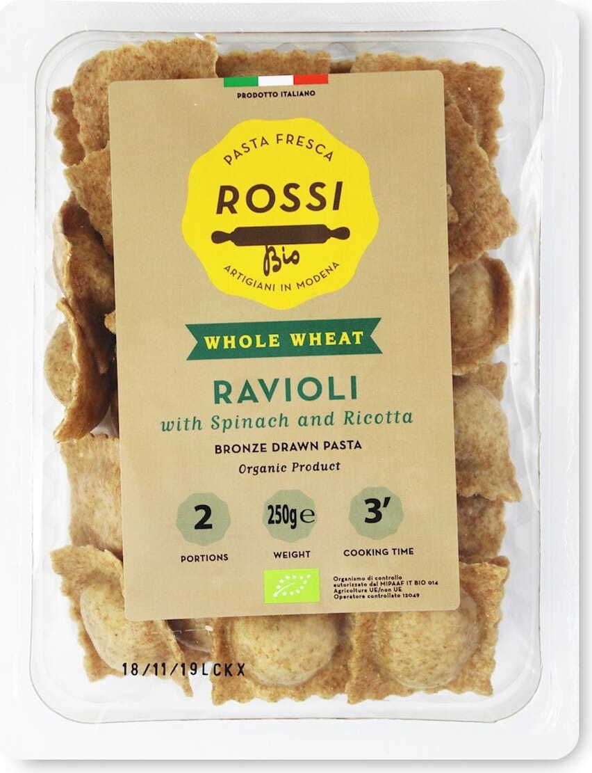 Celozrnné ravioli s ricottou a špenátem BIO 250 g - FRESCA ROSSI PASTA