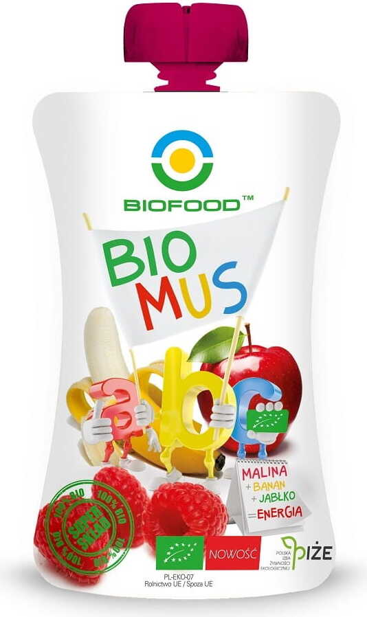 Malinové, banánové a jablečné BIO pěny 90 g - BIO FOOD