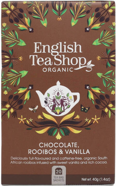 شاي الأعشاب رويبوس مع حبوب الكاكاو وعود الفانيليا 20x2g عضوي 40 غ ENGLISH TEA SHOP