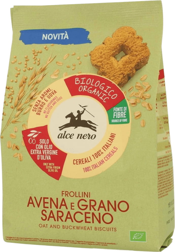 Biscoitos de aveia - Trigo sarraceno com adição de azeite de oliva extra virgem (14%) BIO 250 g - ALCE NERO