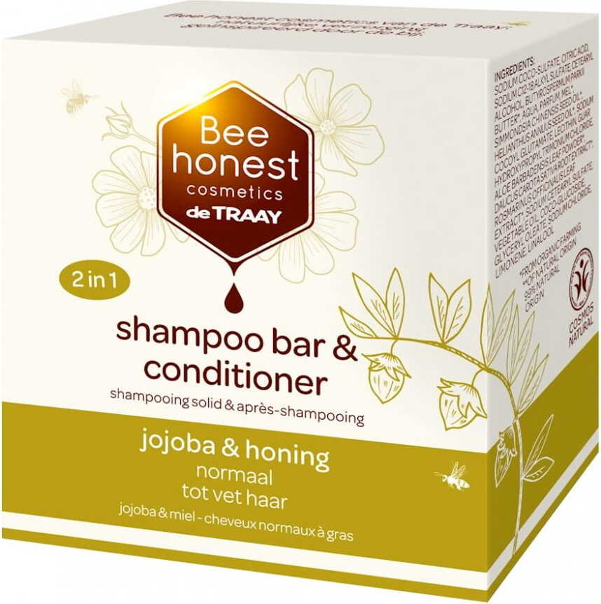 Šampon a kondicionér pro normální a mastné vlasy 2v1 tyčinka, jojobový olej a ekologický med 80 g - BEE HONEST
