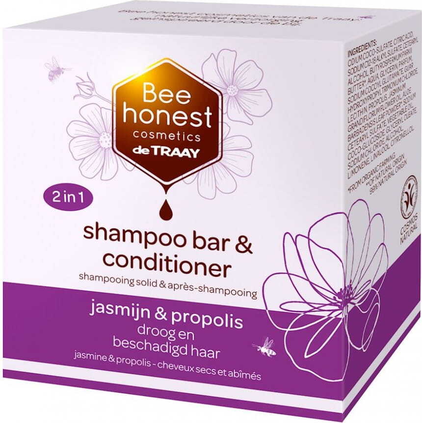 Šampon a kondicionér pro suché a poškozené vlasy 2v1 v jasmínu a propolisu Ekologická tyčinka 80 g - BEE HONEST
