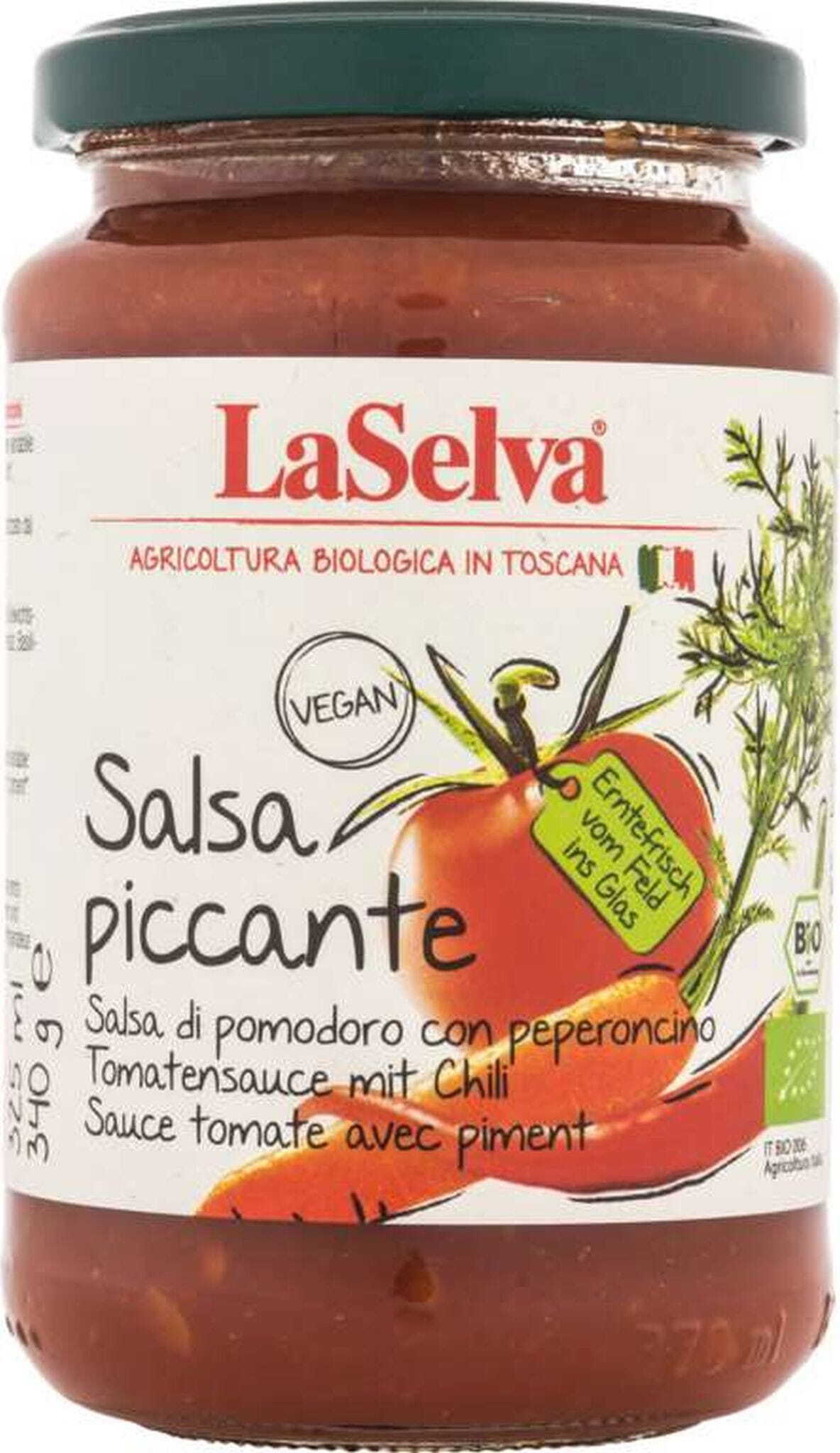 Molho de tomate com legumes e pimenta BIO 340 g LA SELVA