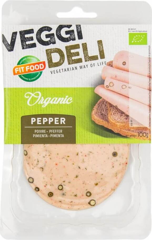 Vegetarisk alternativ BIO pålägg med paprika strimlor 100 g VEGGI DELI