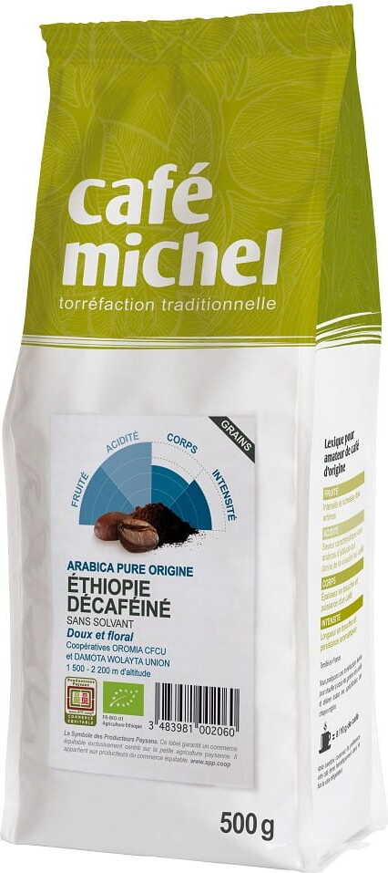 Bezkofeinové kávové zrna Arabica Etiopie fair trade BIO 500 g - CAFE MICHEL