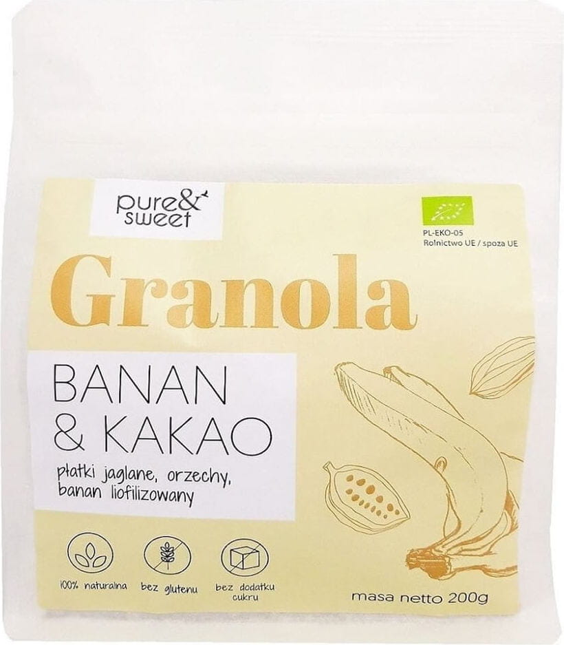 Granola Banán & Kakaó gluténmentes BIO 200 g - PURE & SWEET