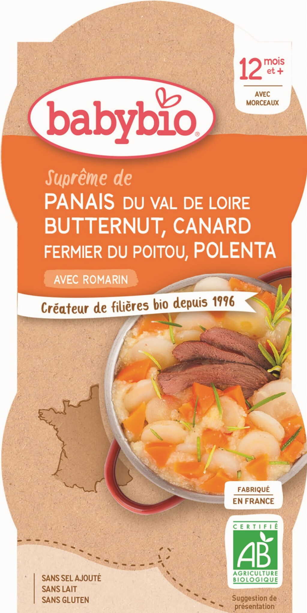 Ente, Pastinaken, Butternusskürbis und Polenta ab 12 Monaten glutenfrei BIO 2x200 g BABYBIO