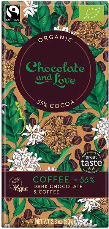Švýcarská hořká čokoláda s fair trade kávou BIO 80 g - SCHOKOLADE UND LIEBE