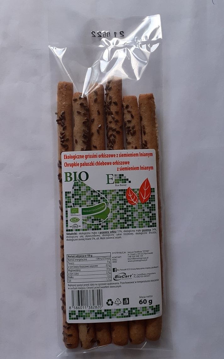 Grissini Dinkelbrotfinger dengan Biji Flaks BIO 60 g - ENVOY