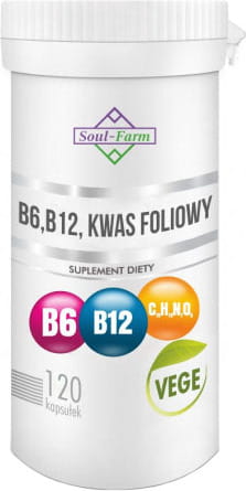 Vitamine B6 + B12 + Acide Folique 120 Capsules (18 MG + 600 mcg + 100 mcg) - SOUL FARM