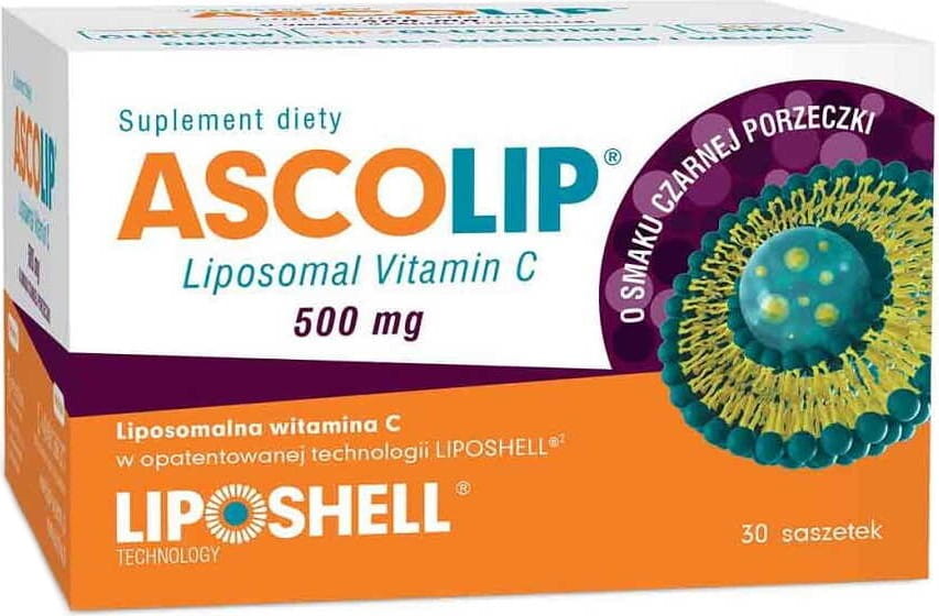 Liposomal Vitamin C 500mg Liposomal Vitamin C 30 sachets of 5 g, blackcurrant flavor ASCOLIP