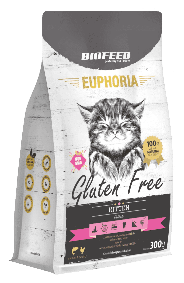 EUPHORIA KITTEN Glutenfreies Katzenfutter mit Geflügel und Lachs 300g - BIOFEED