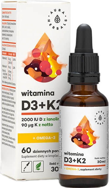 Vitamin D3 2000 IE + K2 90µg + OMEGA - 3 Tropfen 30ml AURA HERBALS