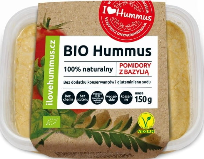 Homus com tomate, manjericão e azeite de oliva BIO 150 g ICH LIEBE HUMMUS